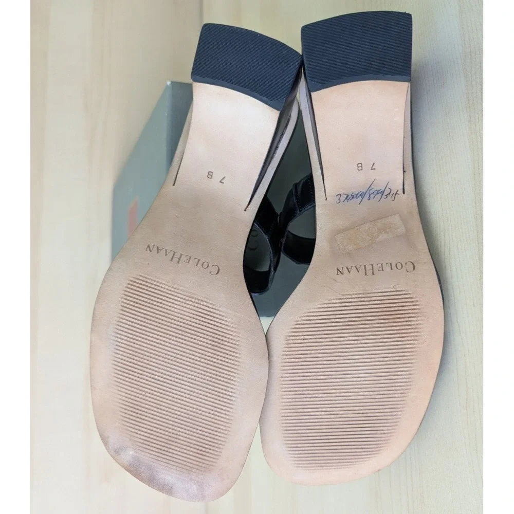 Vintage Cole Haan 90s Minimalisim Vtg‎ Black Leather Sandal Square w/ box
